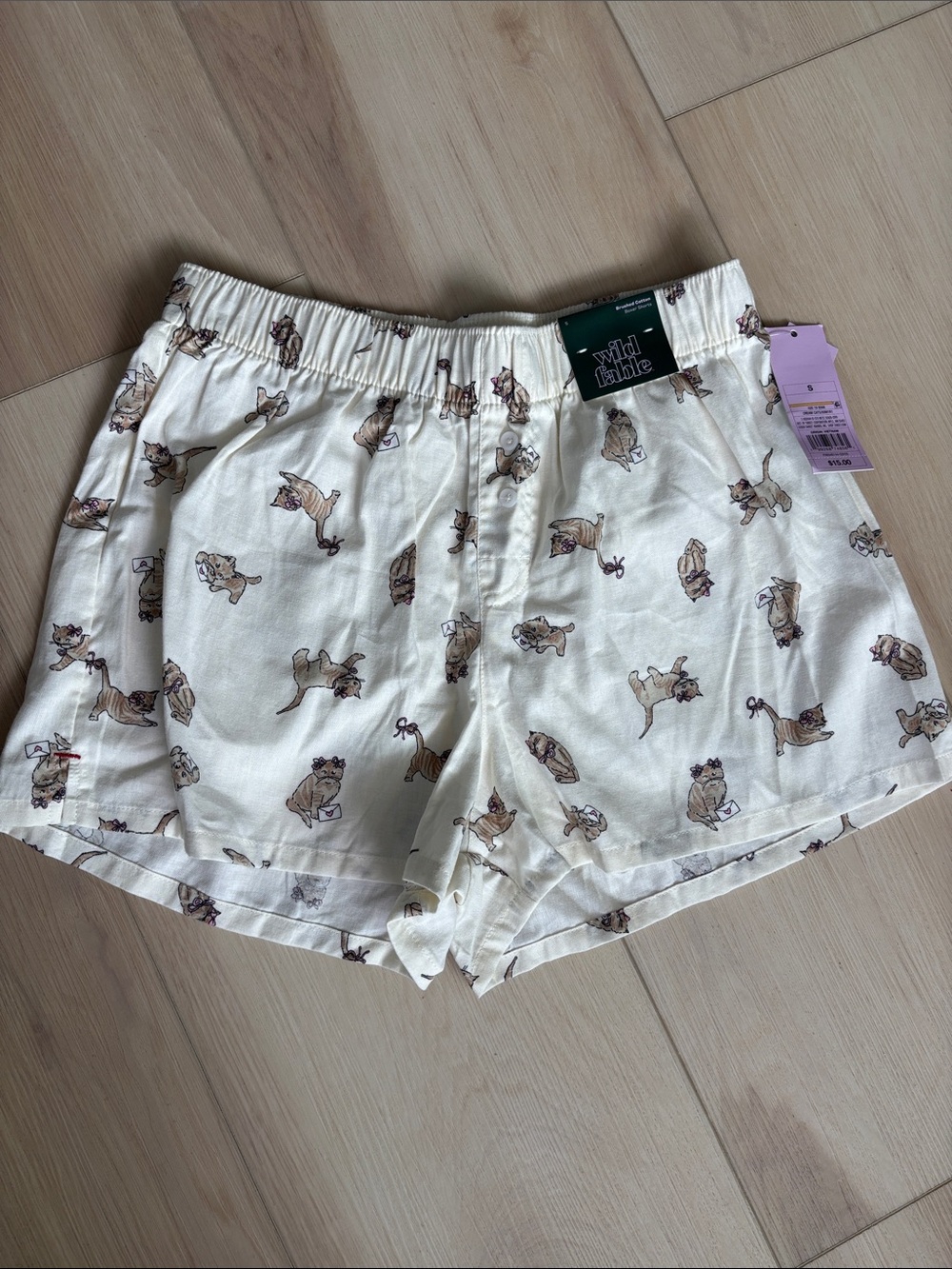 wild fable Cream Cat-Print High Waist Lounge Shorts